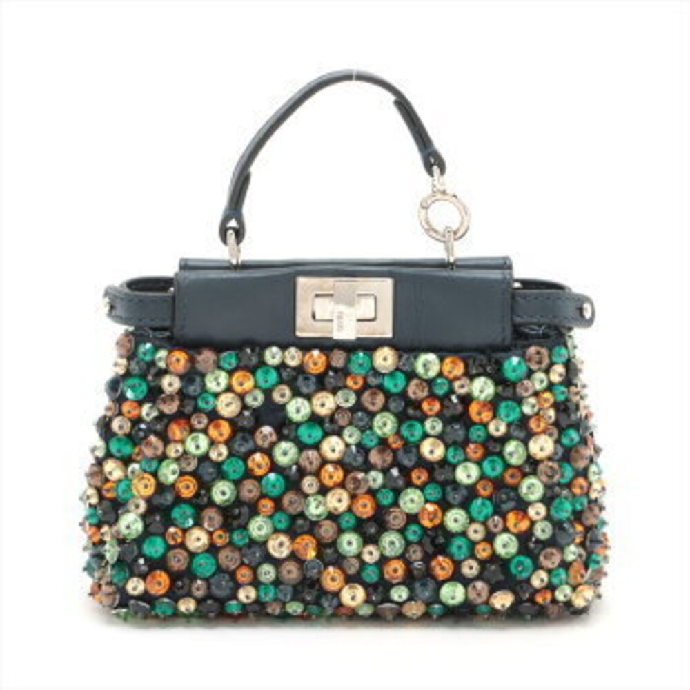 Fendi Peekaboo beaded leather handbag crossbody bag Navy Blue